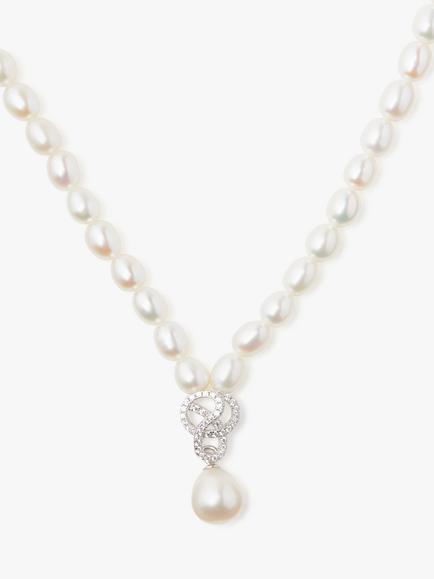 Lido Freshwater Rice Pearl Knot Swirl Drop Collar Necklace, White, White