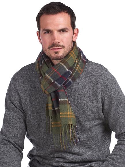 Barbour Merino Cashmere Blend Tartan Scarf, Classic Green/Blue - view 2, Classic Green/Blue