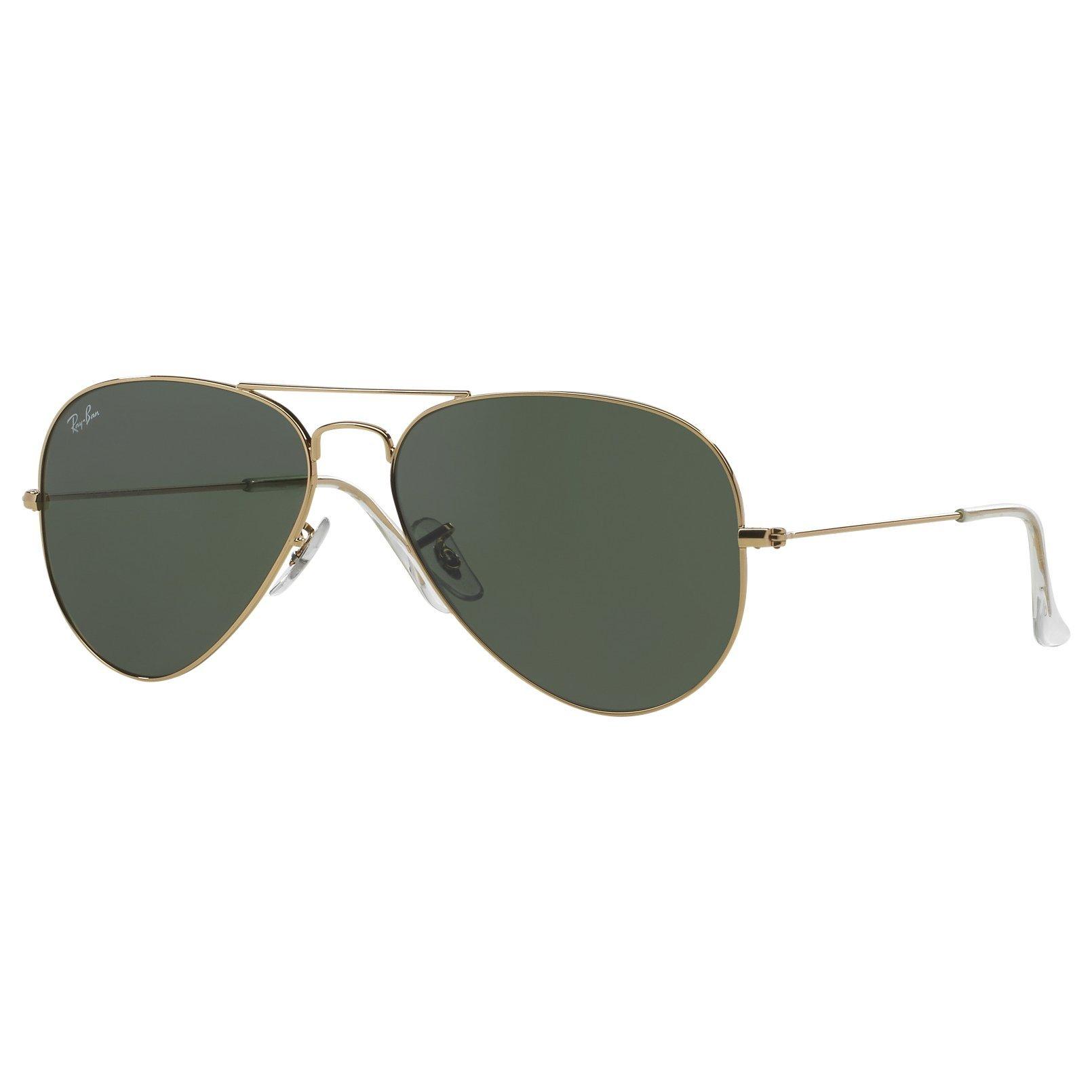 Product image 1 of 10, which shows Ray-Ban RB3025 Unisex Aviator Sunglasses, Gold/Dark Green