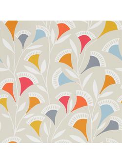 Scion Noukku Wallpaper, Watermelon / Tangerine / Slate 111546