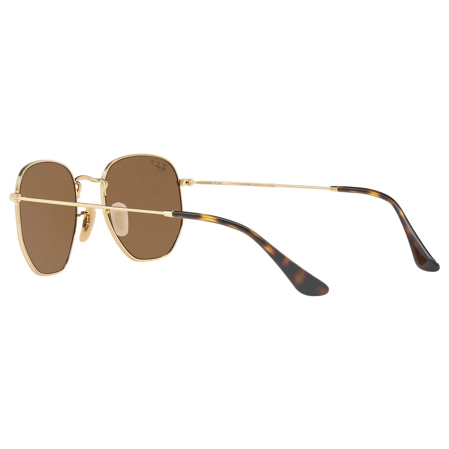 Product image 5 of 10, which shows Ray-Ban RB3548N Polarised Hexagonal Flat Lens Sunglasses, Gold/Brown