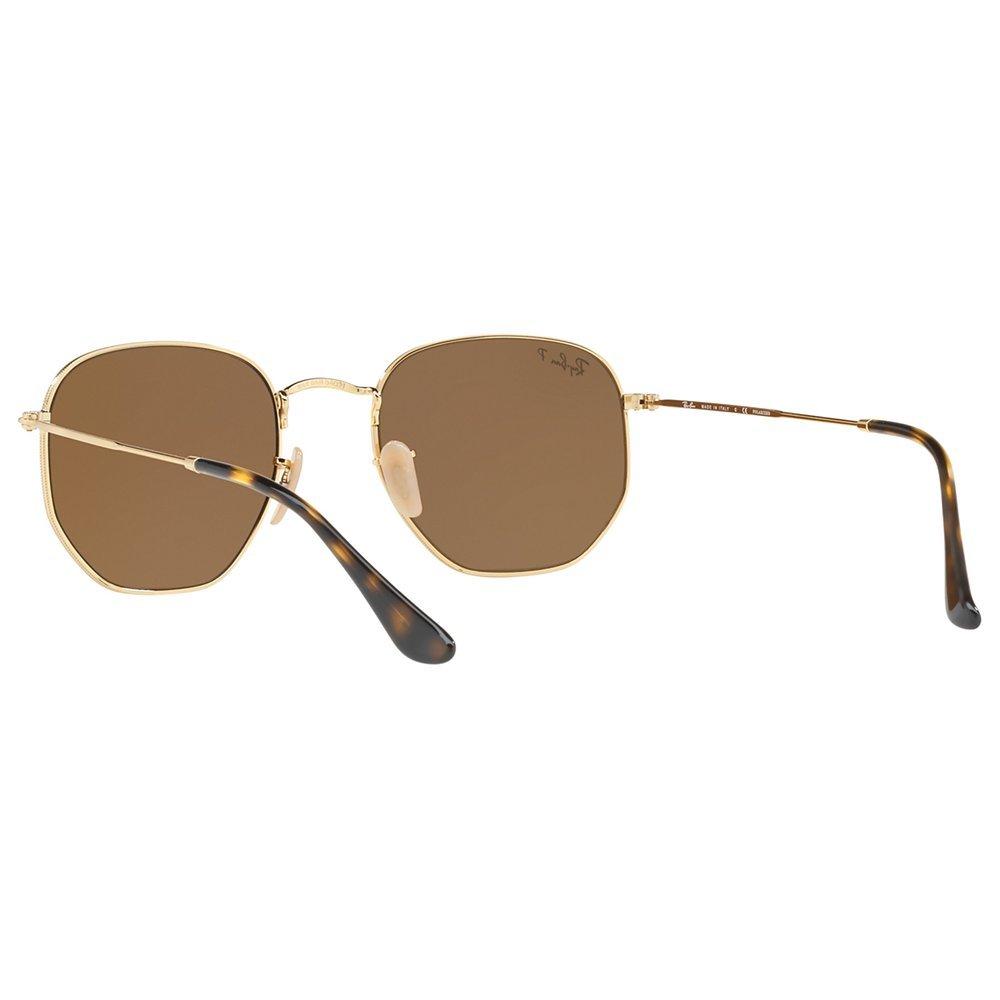 Product image 6 of 10, which shows Ray-Ban RB3548N Polarised Hexagonal Flat Lens Sunglasses, Gold/Brown