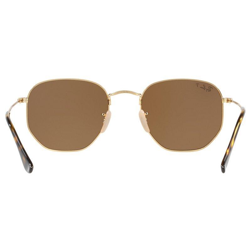 Product image 7 of 10, which shows Ray-Ban RB3548N Polarised Hexagonal Flat Lens Sunglasses, Gold/Brown