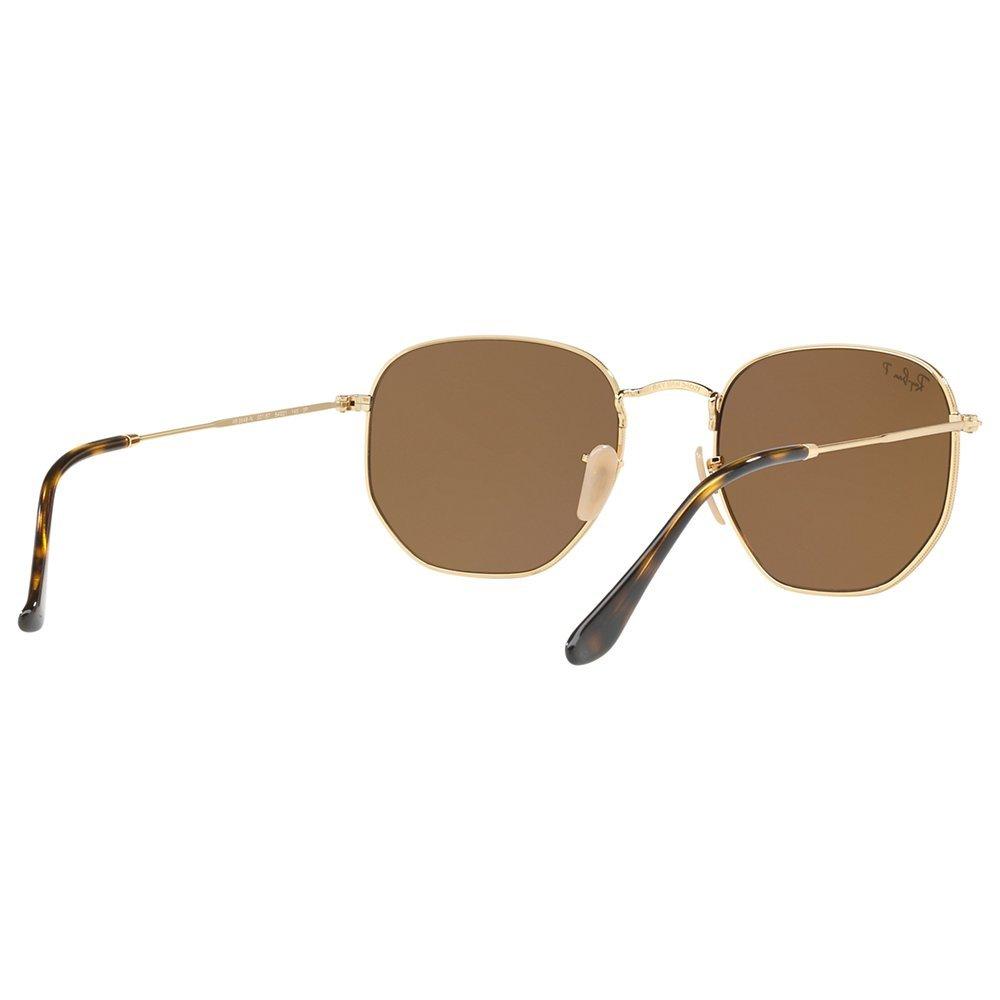 Product image 8 of 10, which shows Ray-Ban RB3548N Polarised Hexagonal Flat Lens Sunglasses, Gold/Brown
