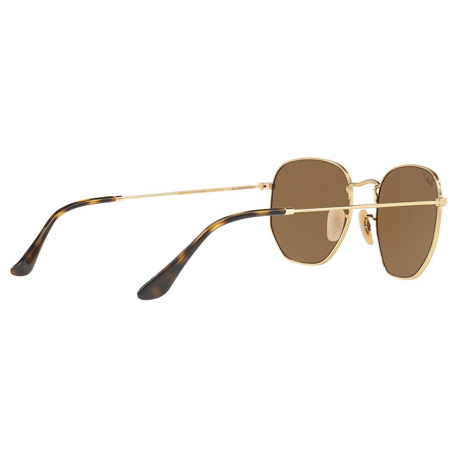 Product image 9 of 10, which shows Ray-Ban RB3548N Polarised Hexagonal Flat Lens Sunglasses, Gold/Brown