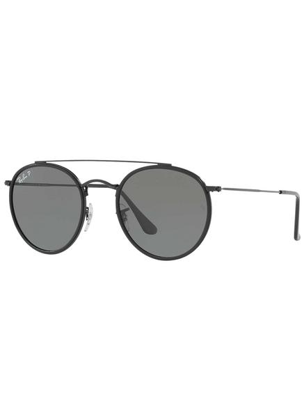 Ray-Ban RB3647N Polarised Double Bridge Round Sunglasses, Black/Grey