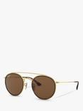 Ray-Ban RB3647N Polarised Double Bridge Round Sunglasses, Tortoise/Brown