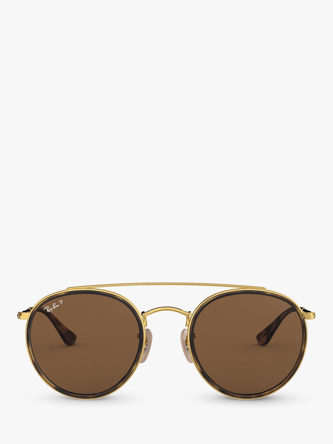 Product image 2 of 2, which shows Ray-Ban RB3647N Polarised Double Bridge Round Sunglasses, Tortoise/Brown