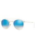 Ray-Ban RB3647N Unisex Double Bridge Oval Sunglasses, Gold/Mirror Blue