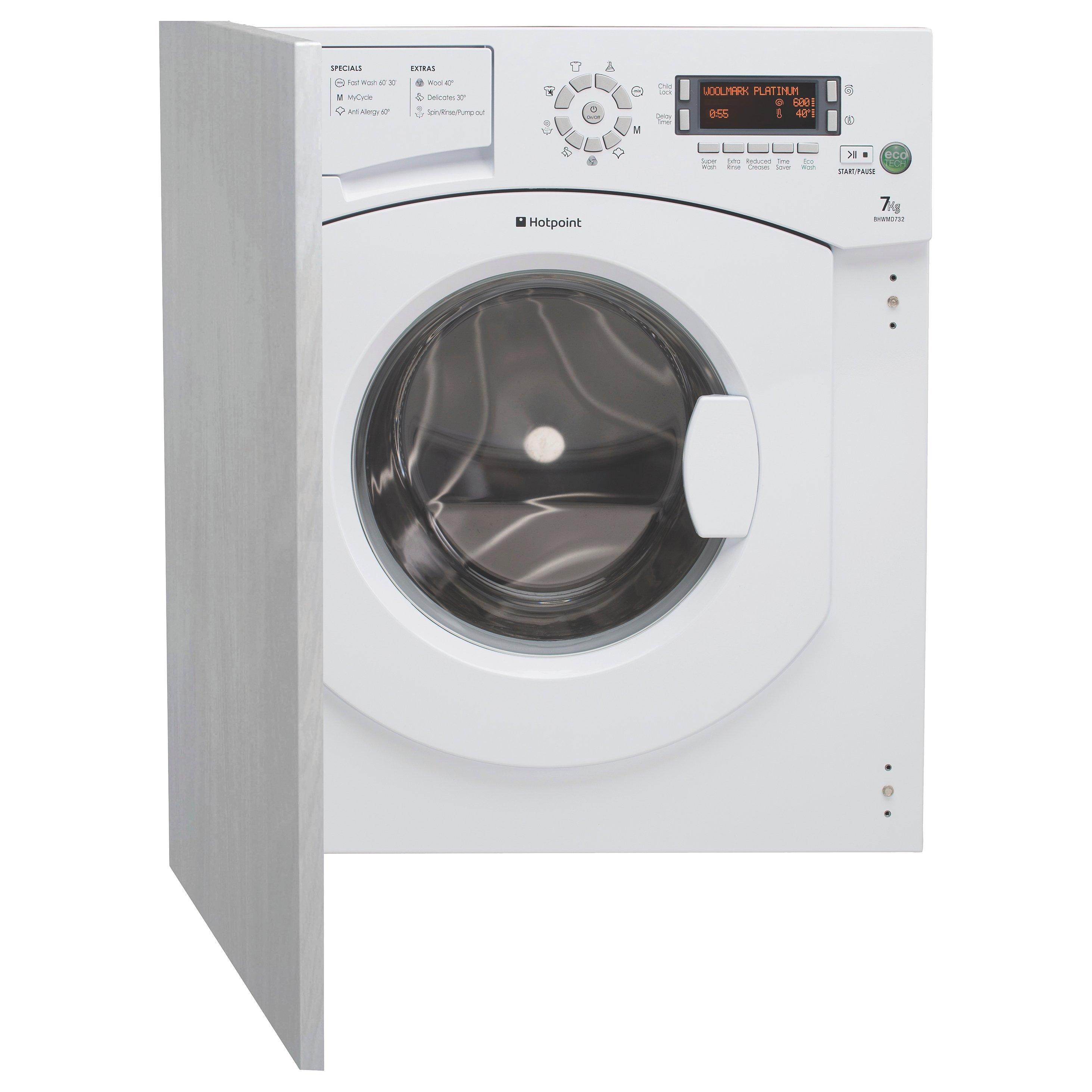 Hotpoint BHWMD732 Ultima Integrated Washing Machine, 7kg Load, A++ Energy Rating, 1300rpm Spin, White