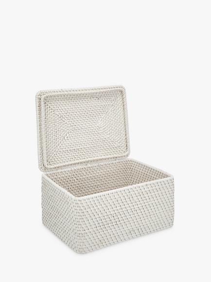 John Lewis Modern Country Rattan Lidded Storage Box - view 2, White