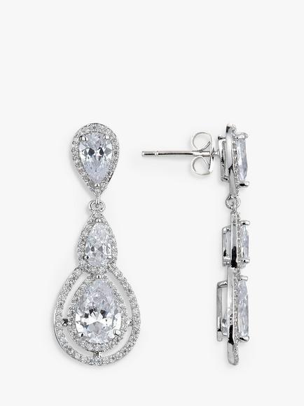 Ivory & Co. Illuminate Triple Teardrop Cubic Zirconia Drop Earrings, Silver, Silver