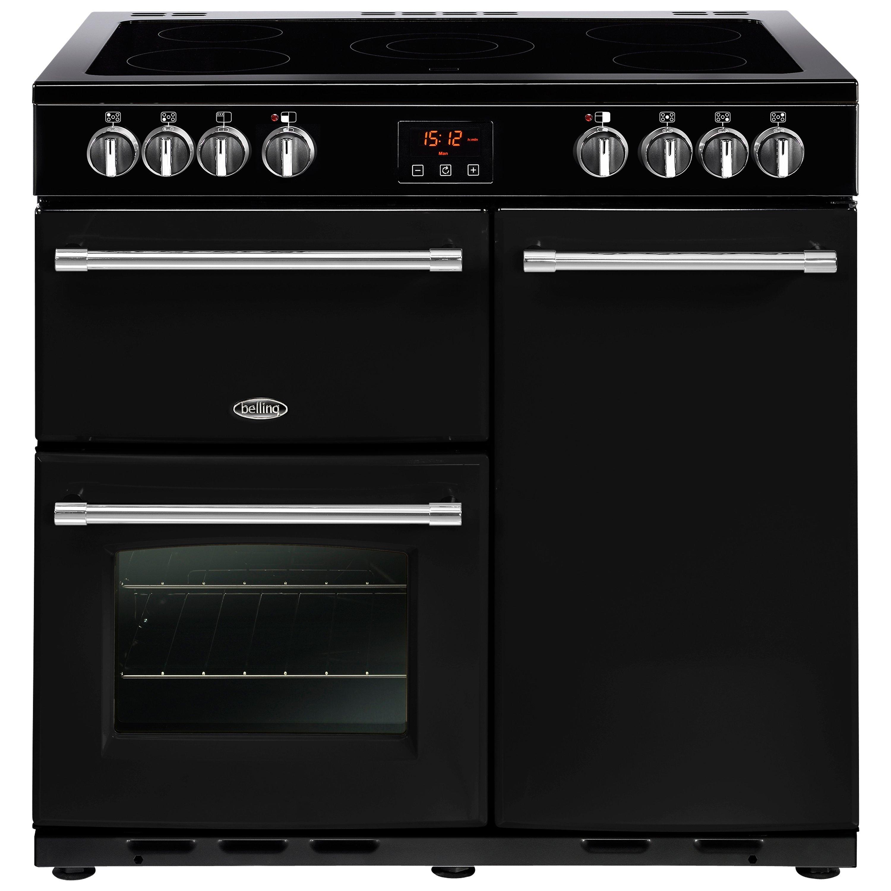 Belling Farmhouse 90E Electric Range Cooker with Ceramic Hob, Black