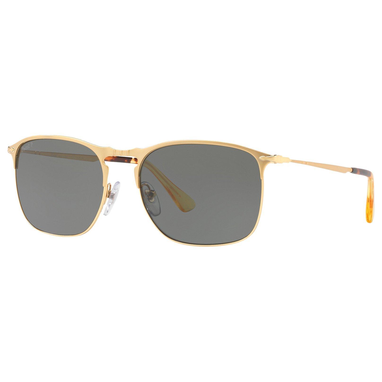 Persol PO7359S Polarised Square Sunglasses, Gold/Dark Green