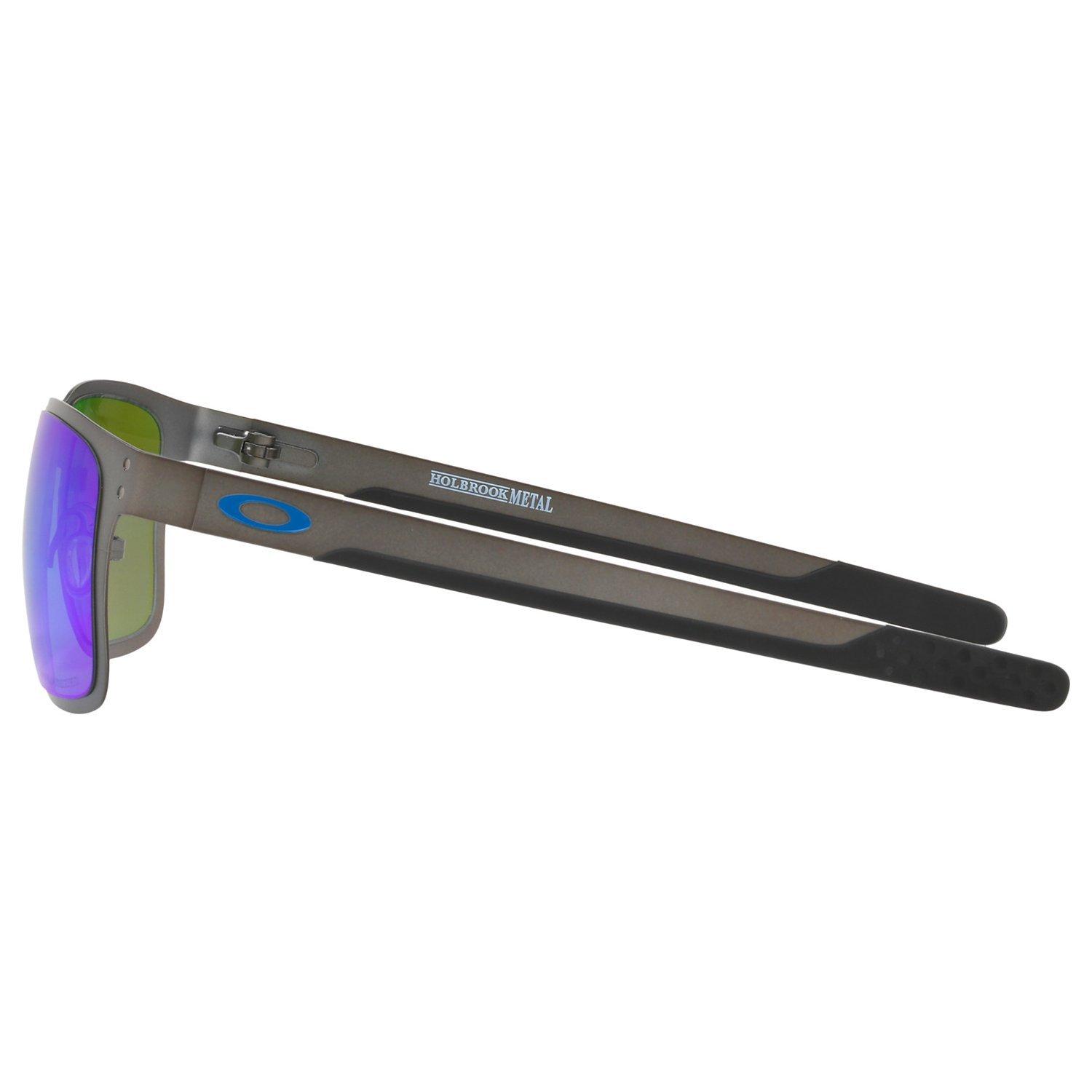 Product image 4 of 10, which shows Oakley OO4123 Men's Holbrook Prizm Polarised Metal Square Sunglasses, Matte Grey/Mirror Blue