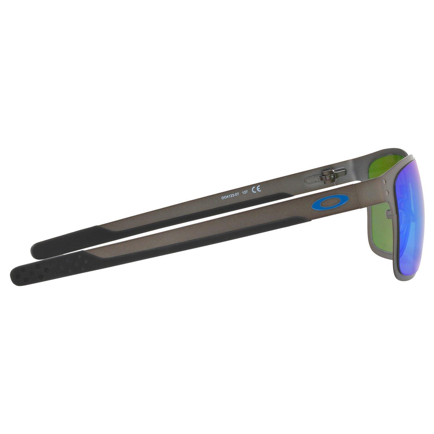 Product image 10 of 10, which shows Oakley OO4123 Men's Holbrook Prizm Polarised Metal Square Sunglasses, Matte Grey/Mirror Blue