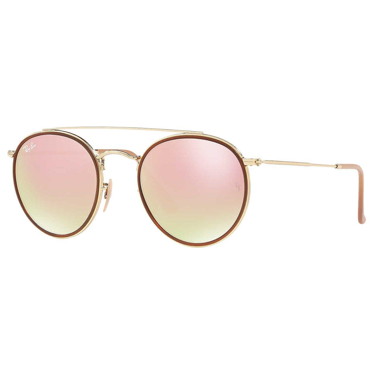 Product image 1 of 2, which shows Ray-Ban RB3647N Unisex Double Bridge Oval Sunglasses, Gold/Mirror Pink
