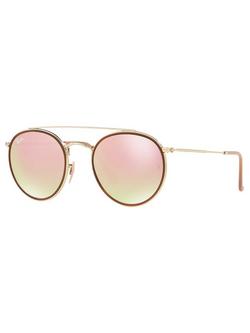 Ray-Ban RB3647N Unisex Double Bridge Oval Sunglasses, Gold/Mirror Pink