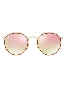 Ray-Ban RB3647N Unisex Double Bridge Oval Sunglasses - view 2, Gold/Mirror Pink