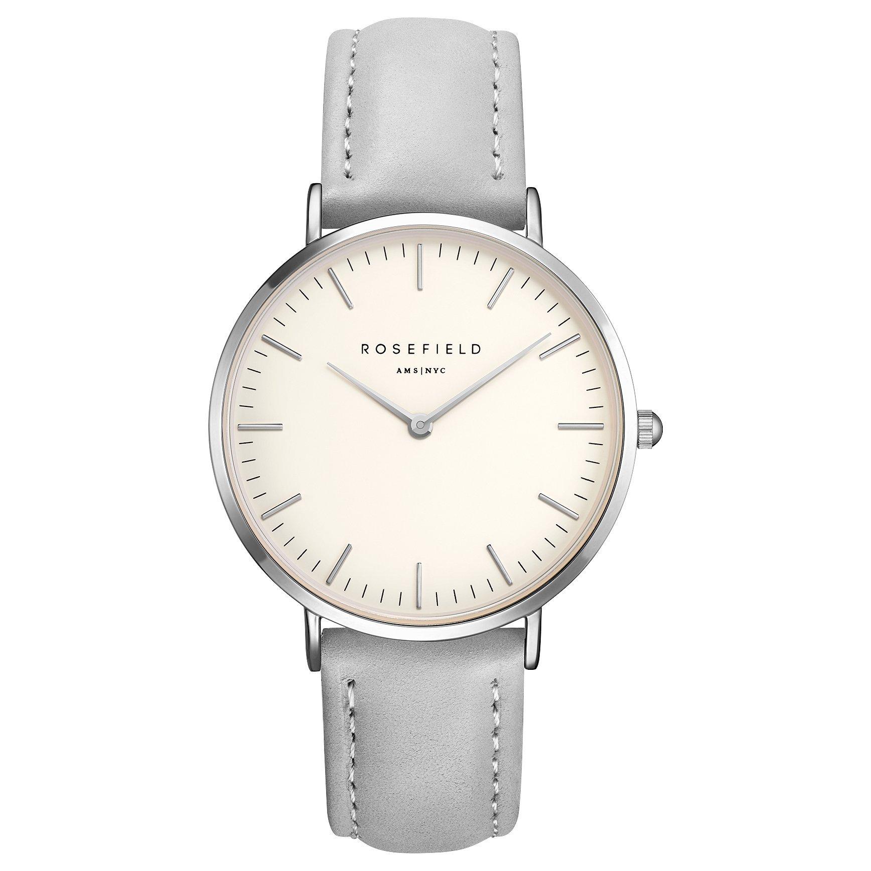 ROSEFIELD BWGS-B10 Women's The Bowery Leather Strap Watch, Grey/Silver