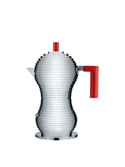 Alessi Pulcina Induction Hob Espresso Maker, Silver/Red, Silver/Red