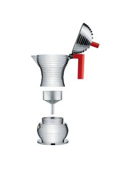Alessi Pulcina Induction Hob Espresso Maker, Silver/Red - view 2, Silver/Red