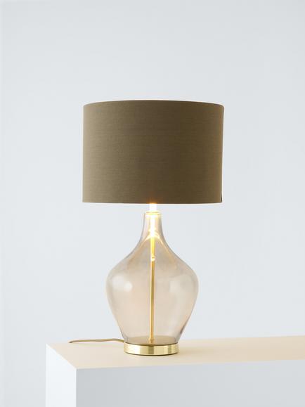 John Lewis Ursula Glass Table Lamp, Grey/Brass