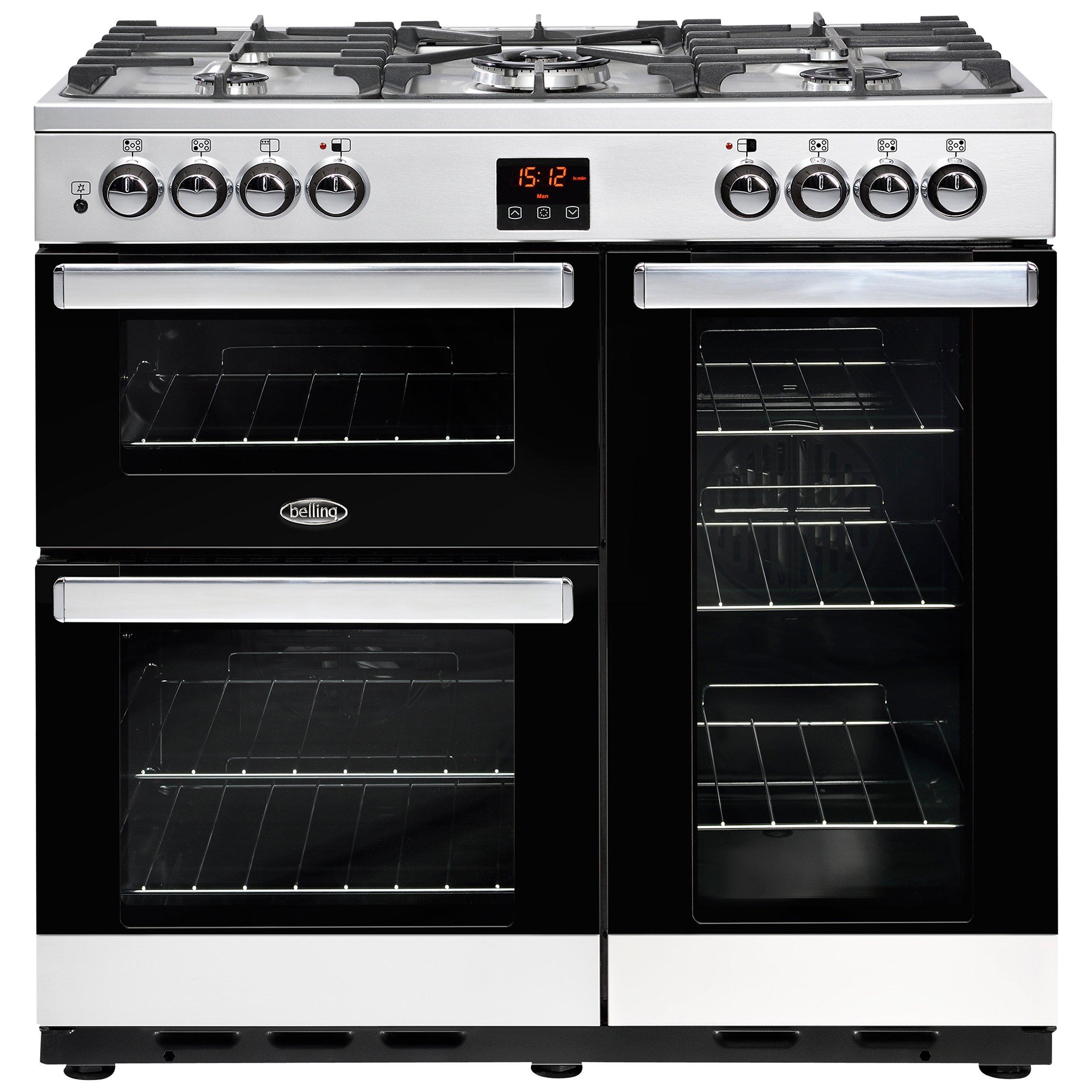 Belling Cookcentre 90DFT Dual Fuel Range Cooker, Stainless Steel / Black