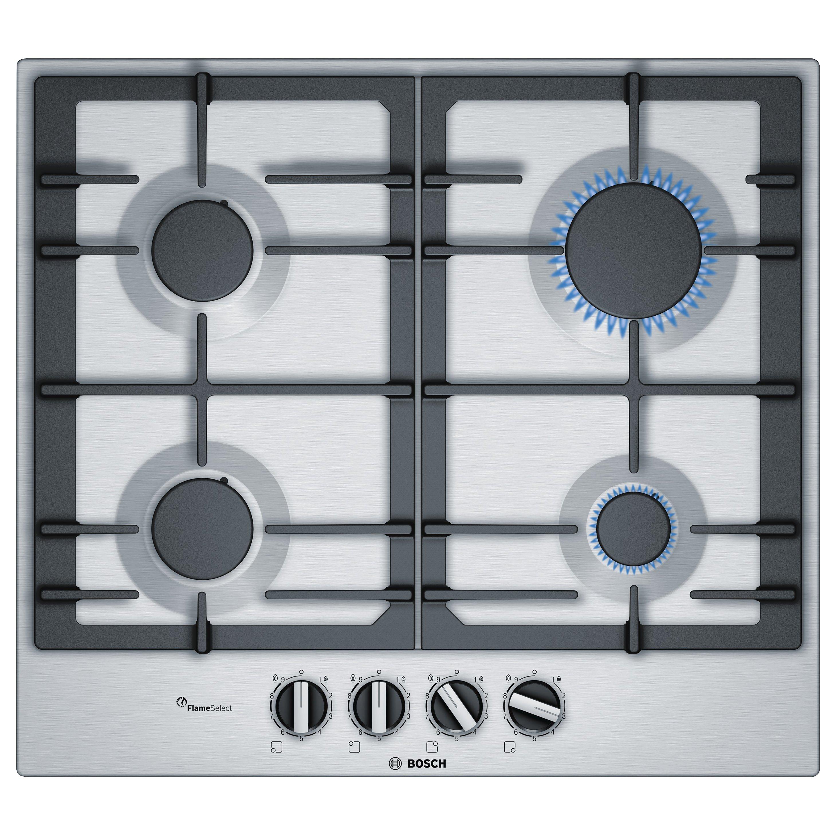 Bosch Series 6 PCP6A5B90 60cm Gas Hob, Brushed Steel