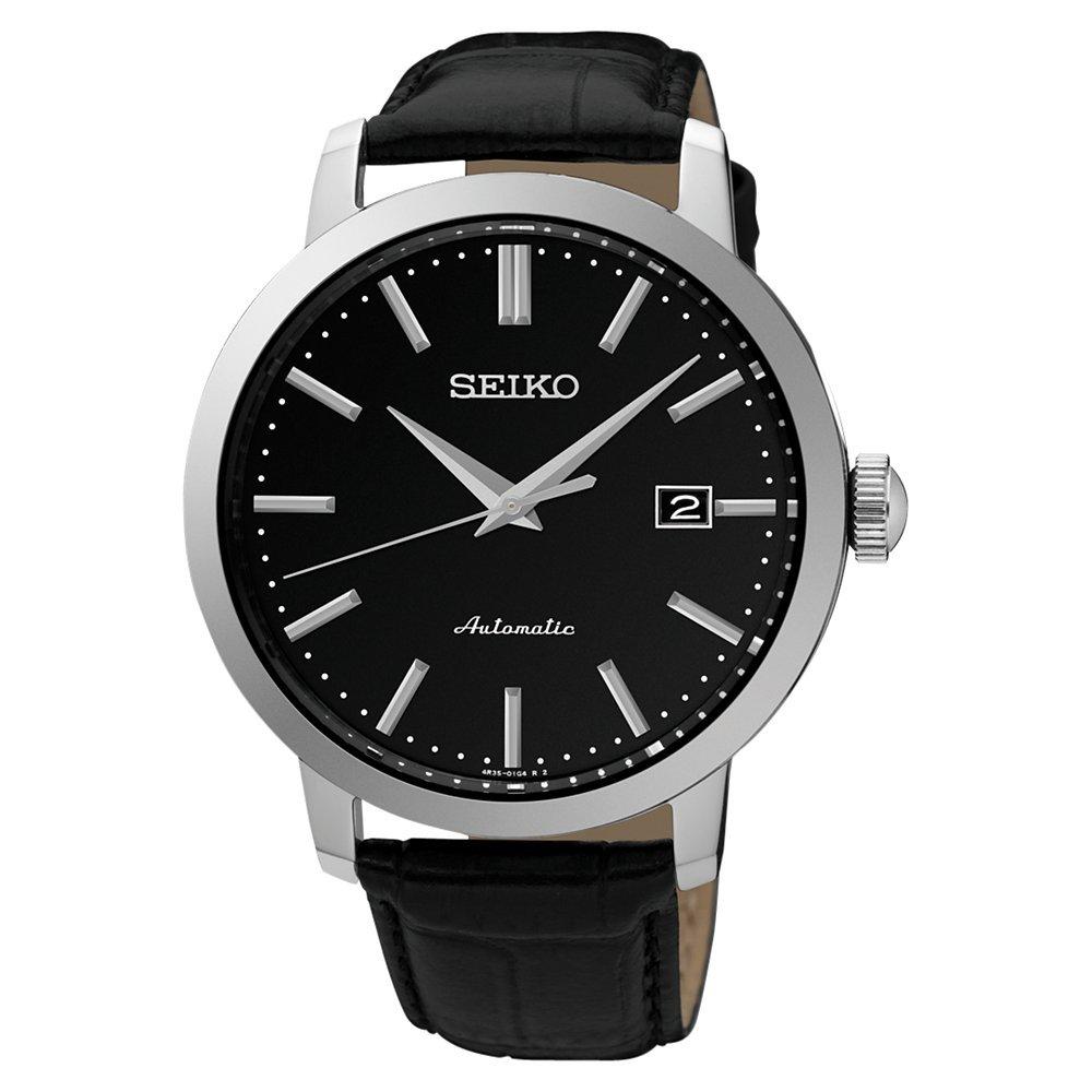 Seiko SRPA27K1 Men's Automatic Date Leather Strap Watch, Black