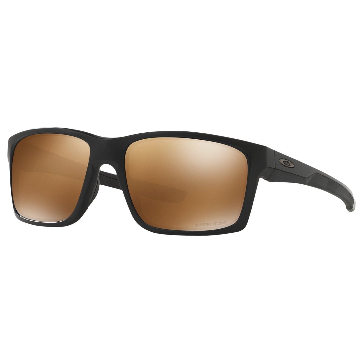 Oakley OO9264 Mainlink Prizm Polarised Rectangular Sunglasses, Black/Mirror Brown