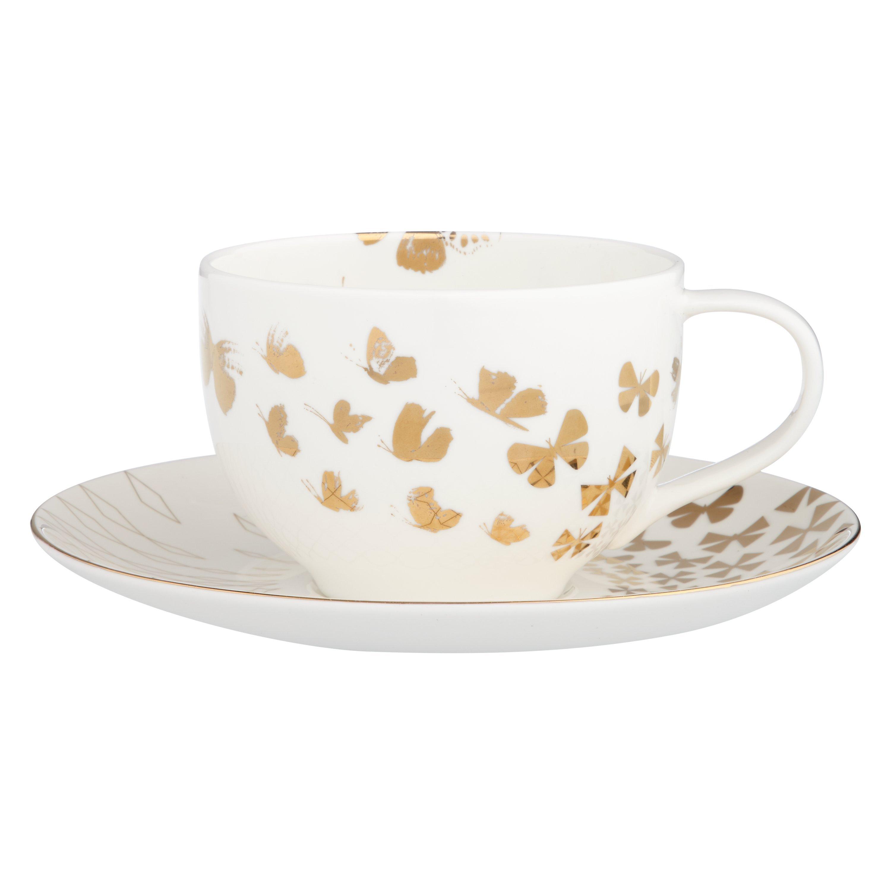 V&A and John Lewis Tobu Tea Cup and Saucer, White/Gold