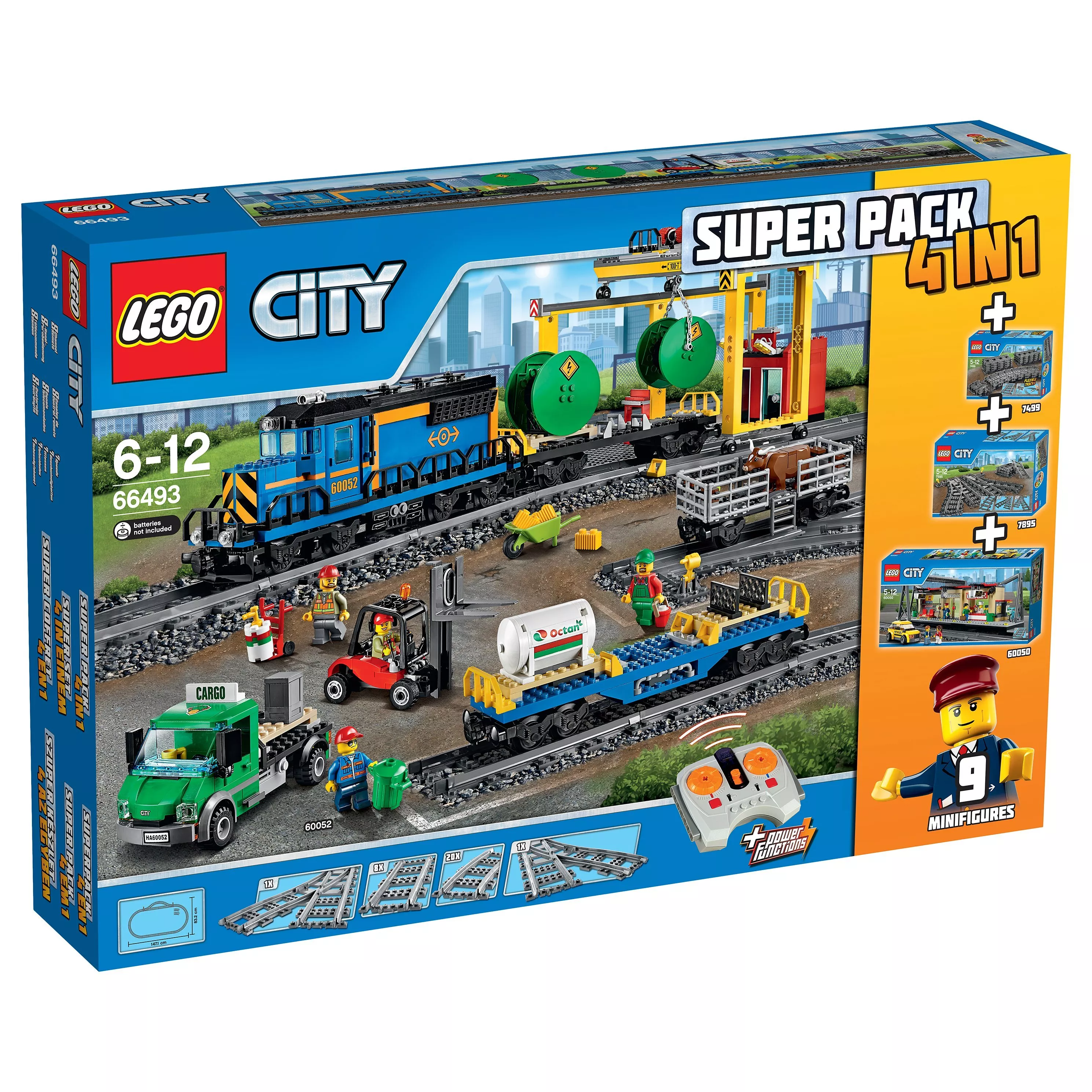 LEGO City 66493 Remote Control Cargo Train Station Tracks and Power Functions 4 in 1 Super Pack