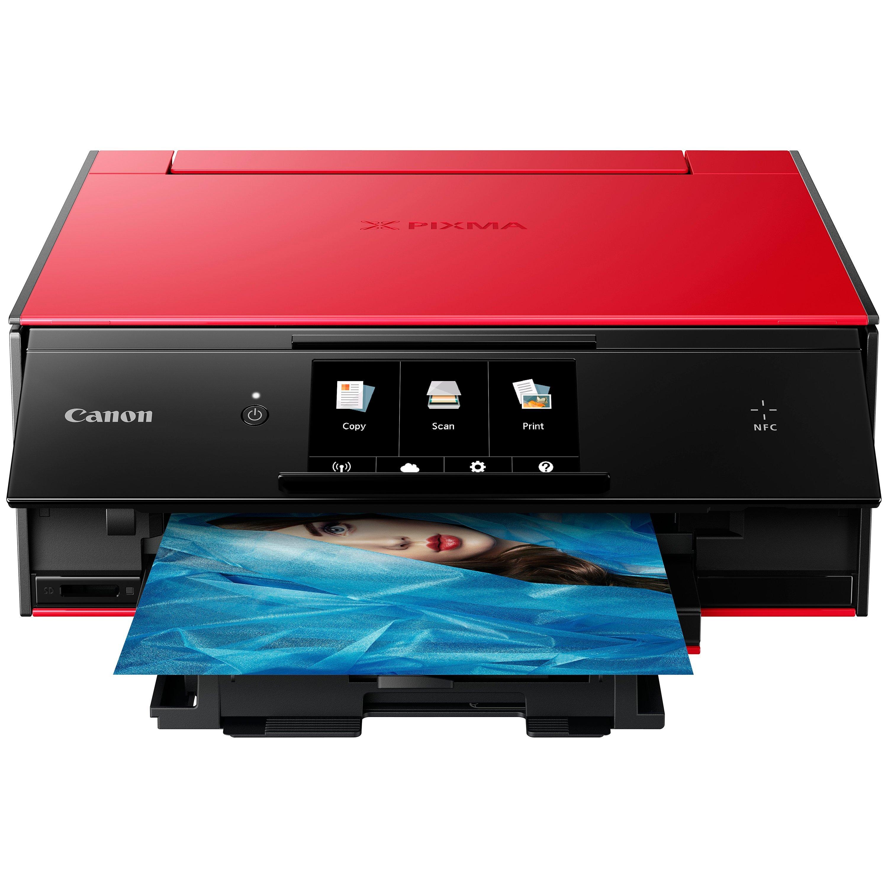 Canon PIXMA TS9055 All-in-One Wireless Wi-Fi Printer with Auto-Tilting Touch Screen, Red/Black