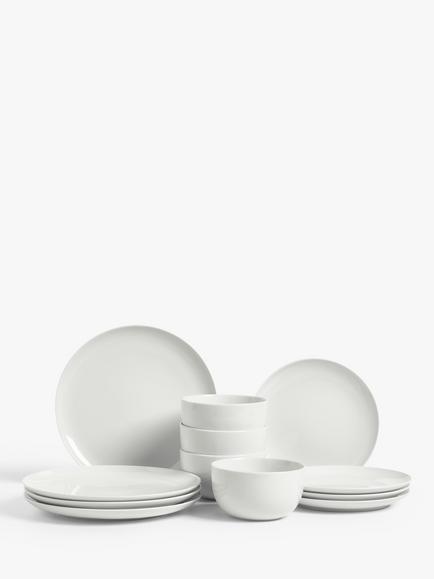 John Lewis Dine Coupe Dinnerware Set, 12 Piece, White, White