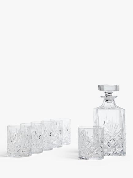 John Lewis Sirius Crystal Glass Whisky Decanter and Tumblers Set, 7 Piece, Clear, Clear