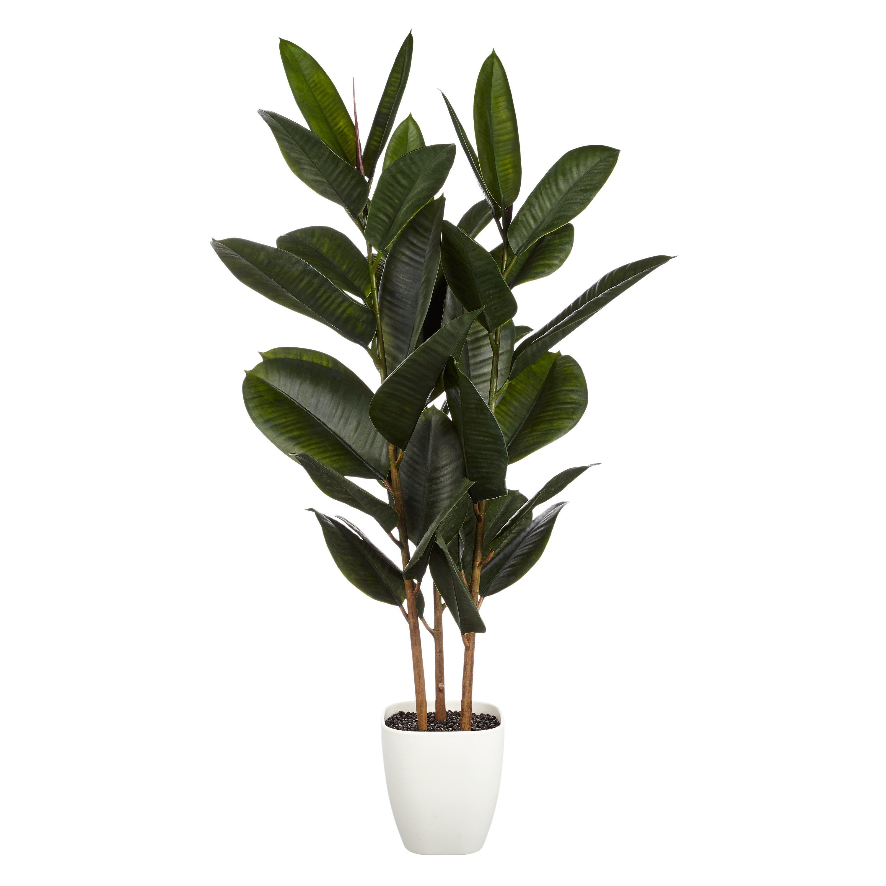 Artificial Rubber Plant with White Pot, H119cm