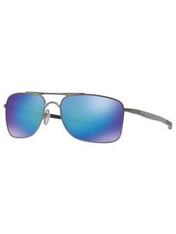 Oakley OO4124 Gauge Prizm Polarised Rectangular Sunglasses, Grey/Mirror Blue