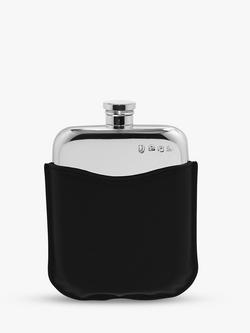 English Pewter Company Pewter Hip Flask with Leather Pouch, 170ml, Pewter/Black