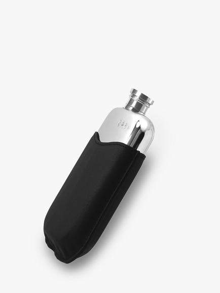 English Pewter Company Pewter Hip Flask with Leather Pouch, 170ml - view 2, Pewter/Black