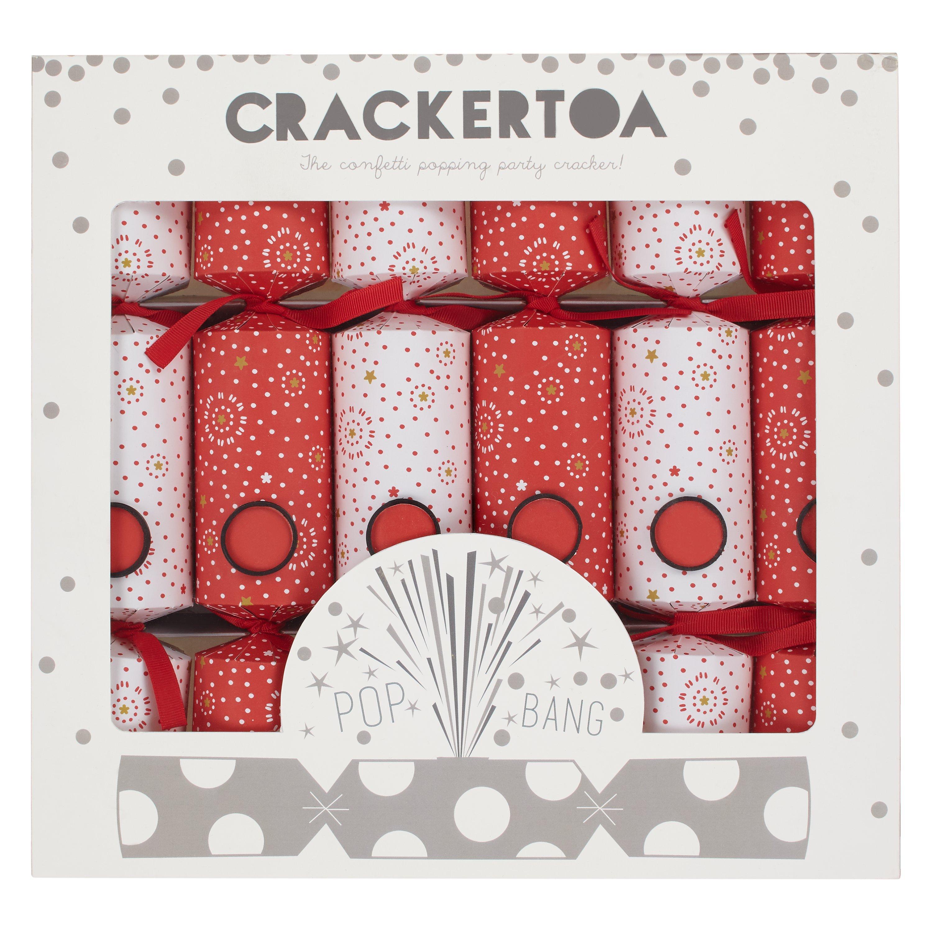 Crackertoa Firework Christmas Crackers, Pack of 6, Red/White