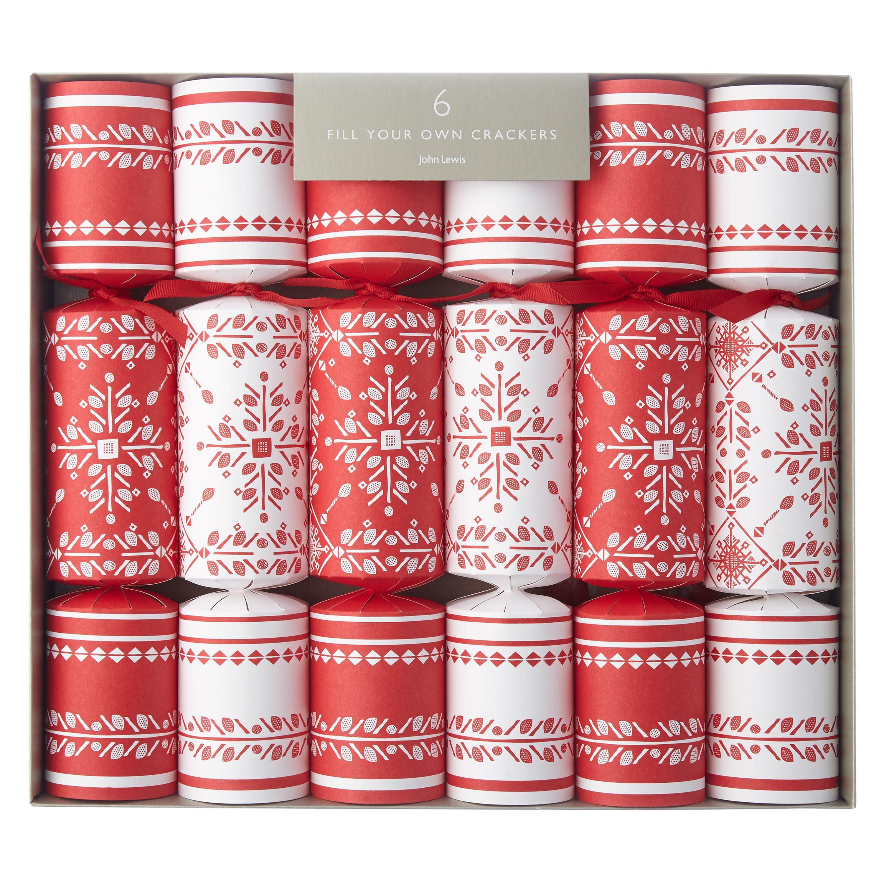 John Lewis & Partners Folklore Snowflake Fill Your Own Christmas Crackers, Pack of 6, Red/White
