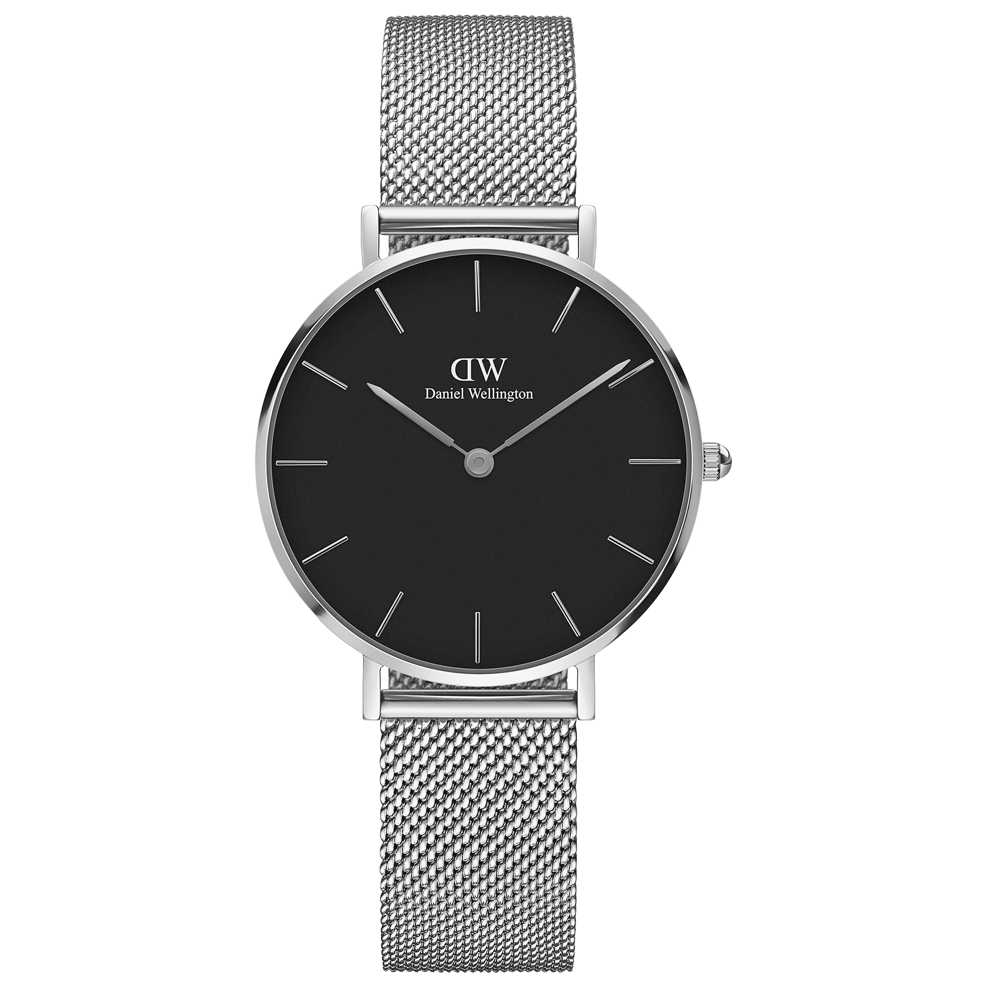 Daniel Wellington Women's 32mm Petite Mesh Bracelet Strap Watch, Silver/Black DW00100162