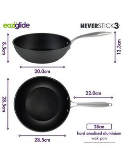 Eaziglide Neverstick3 Professional Non-Stick Wok, Dia.28cm - view 2, Grey