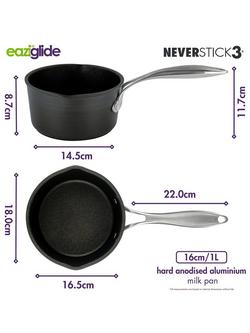Eaziglide Neverstick3 Professional Non-Stick Milk Pan, Dia.16cm - view 2, Grey