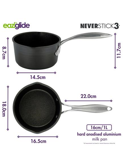Eaziglide Neverstick3 Professional Non-Stick Milk Pan, Dia.16cm - view 2, Grey