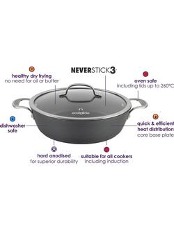 Eaziglide Neverstick3 Professional Non-Stick Shallow Casserole with Lid, Dia.28cm - view 2, Grey