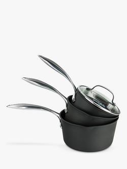 Eaziglide Neverstick3 Professional Non-Stick Lidded Saucepan Set, 3 Piece, Grey