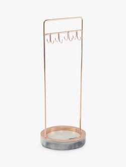Stackers 8-Hook Jewellery Stand with Marble Effect Base, Rose Gold, Rose Gold