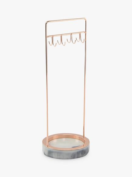 Stackers 8-Hook Jewellery Stand with Marble Effect Base, Rose Gold, Rose Gold